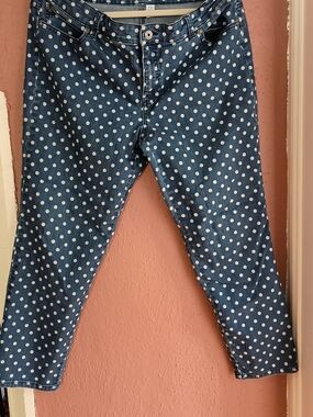 Chico's Blue Denim Ankle Jeans with White Polka Dots
